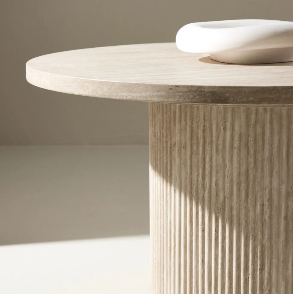 HARON Table basse ronde en bois effet travertin ø80cm