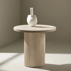 HARON Table d'appoint ronde effet travertin ø50cm