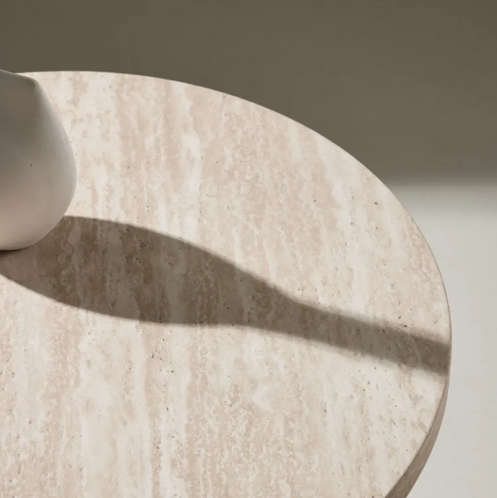 HARON Table d'appoint ronde effet travertin ø50cm