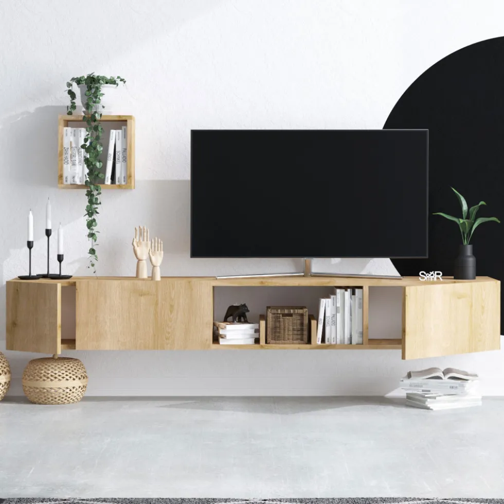 HEAVY Meuble TV suspendu 3 portes en bois L180cm