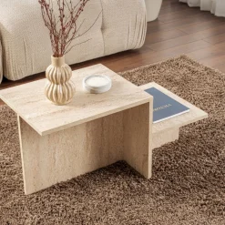 HEMY Table basse effet travertin