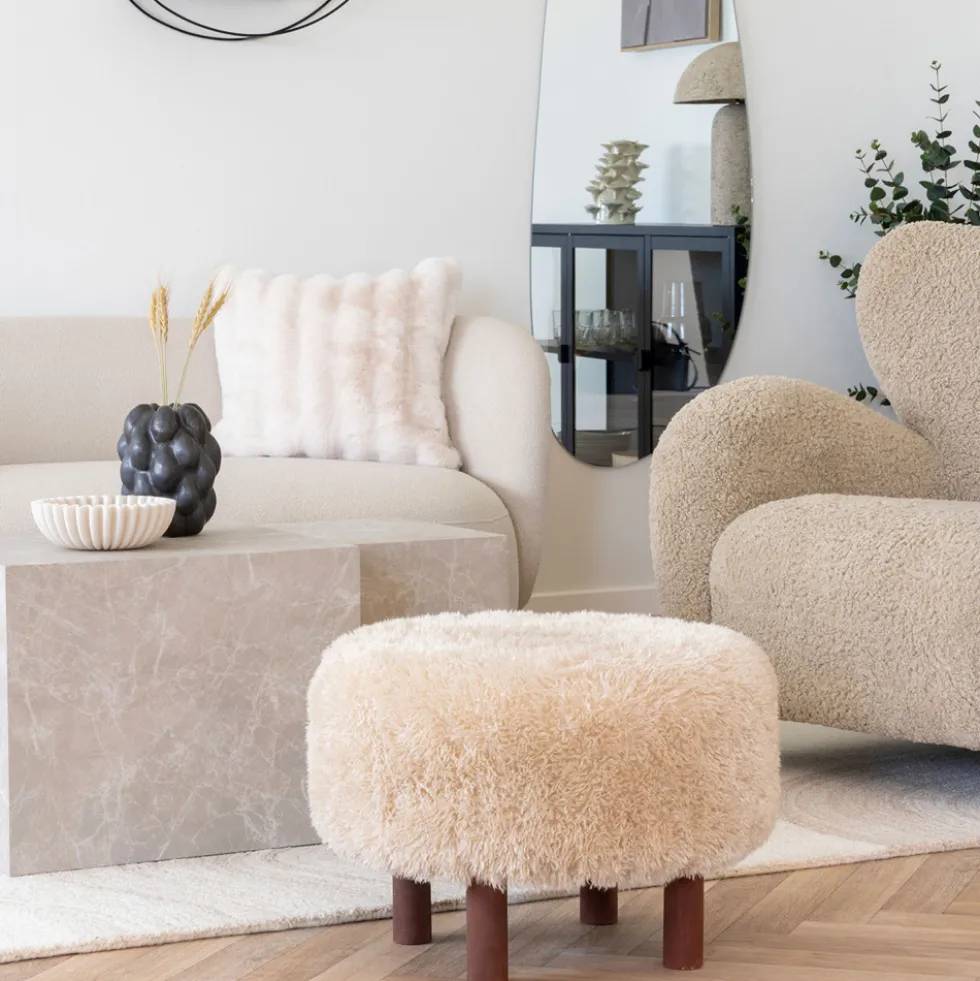 INVERNESS Pouf rond imitation fourrure ø50cm