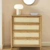 IRIS Commode 4 tiroirs en bois et cannage L80cm