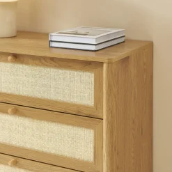 IRIS Commode 4 tiroirs en bois et cannage L80cm