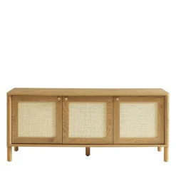 IRIS Meuble TV 3 portes en bois et cannage L120cm