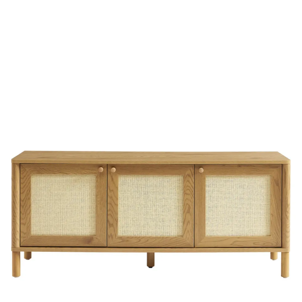 IRIS Meuble TV 3 portes en bois et cannage L120cm
