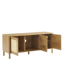 IRIS Meuble TV 3 portes en bois et cannage L120cm