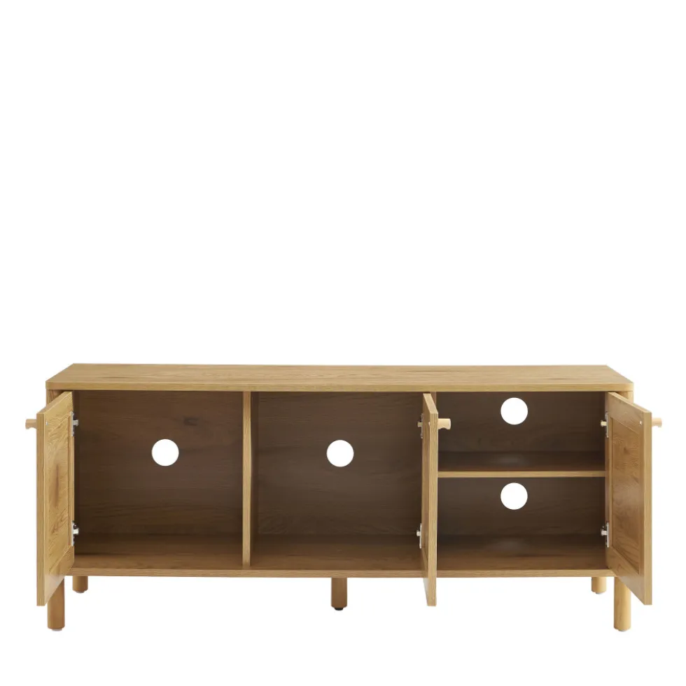 IRIS Meuble TV 3 portes en bois et cannage L120cm