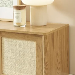 IRIS Meuble TV 3 portes en bois et cannage L120cm