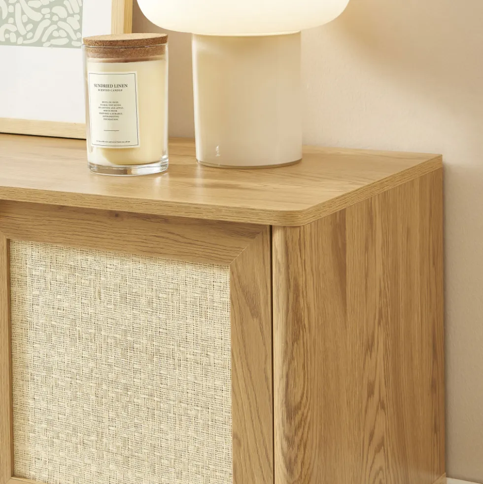 IRIS Meuble TV 3 portes en bois et cannage L120cm