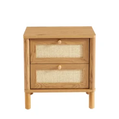 IRIS Table de chevet 2 tiroirs en bois et cannage
