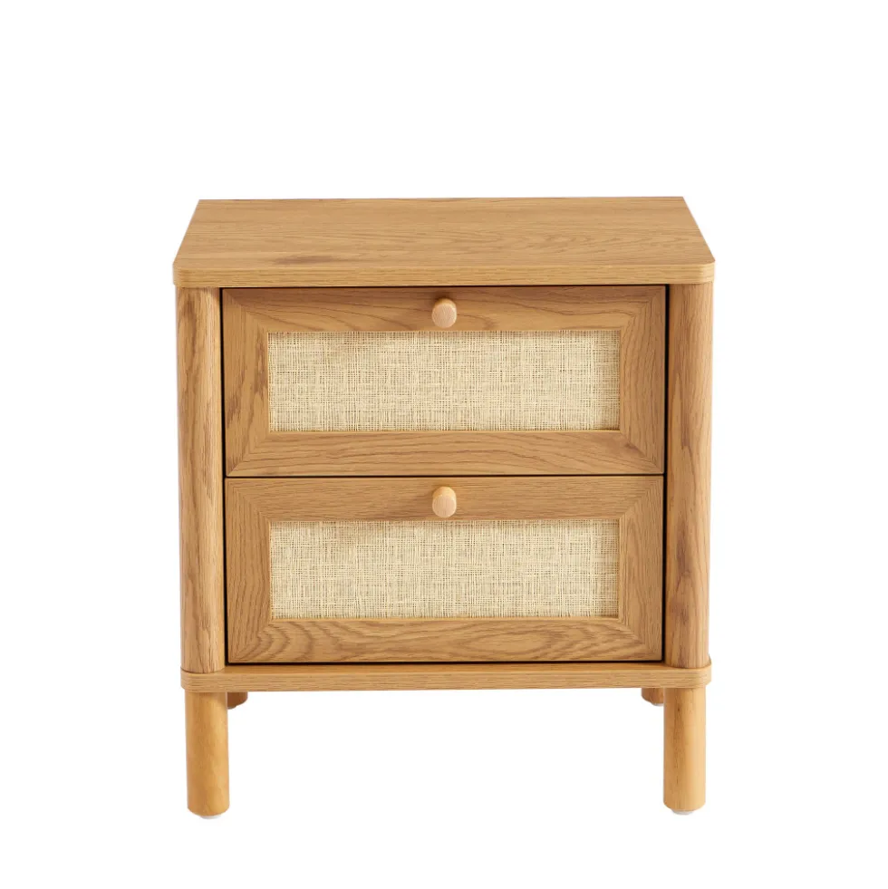 IRIS Table de chevet 2 tiroirs en bois et cannage