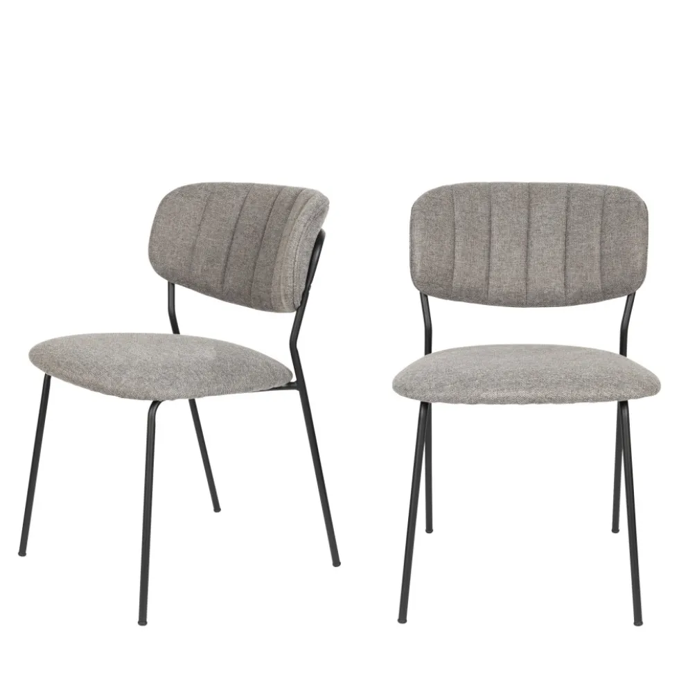 JOLIEN Lot de 2 chaises en tissu et métal pieds noirs
