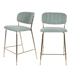 JOLIEN Lot de 2 tabourets de bar en tissu avec pieds dorés