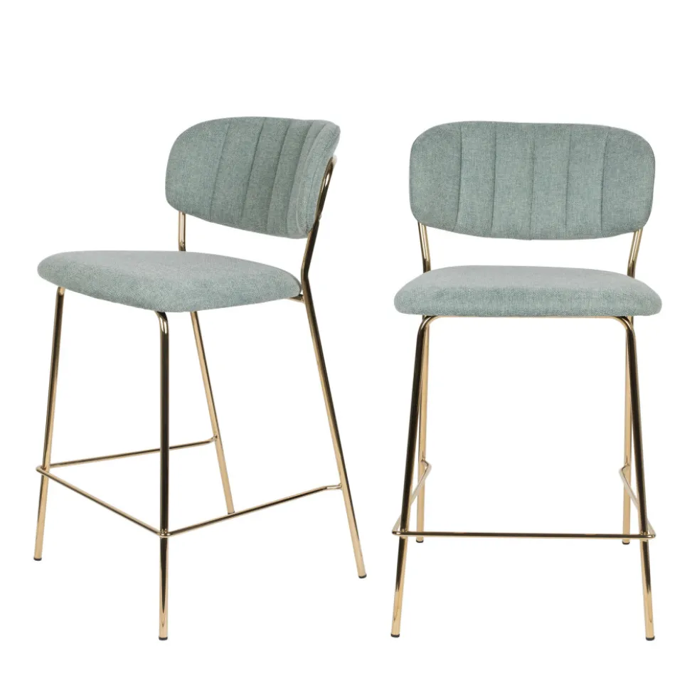 JOLIEN Lot de 2 tabourets de bar en tissu avec pieds dorés