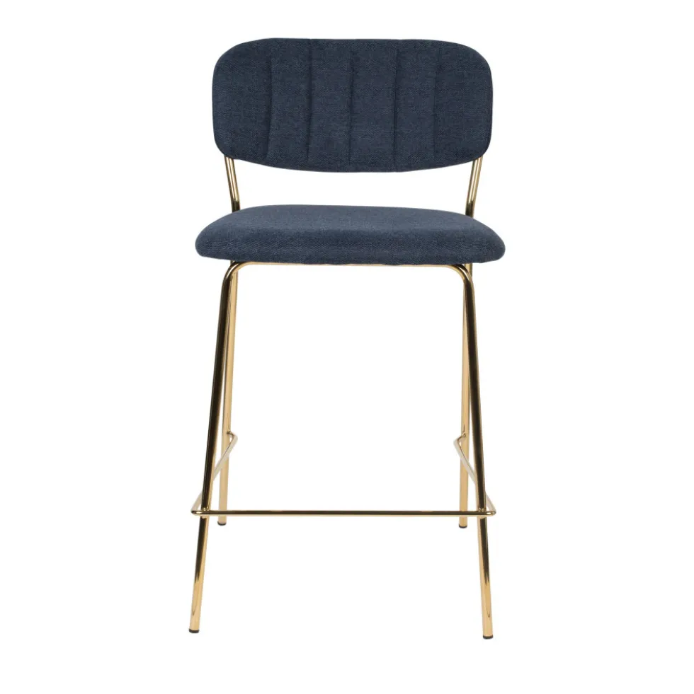 JOLIEN Lot de 2 tabourets de bar en tissu avec pieds dorés