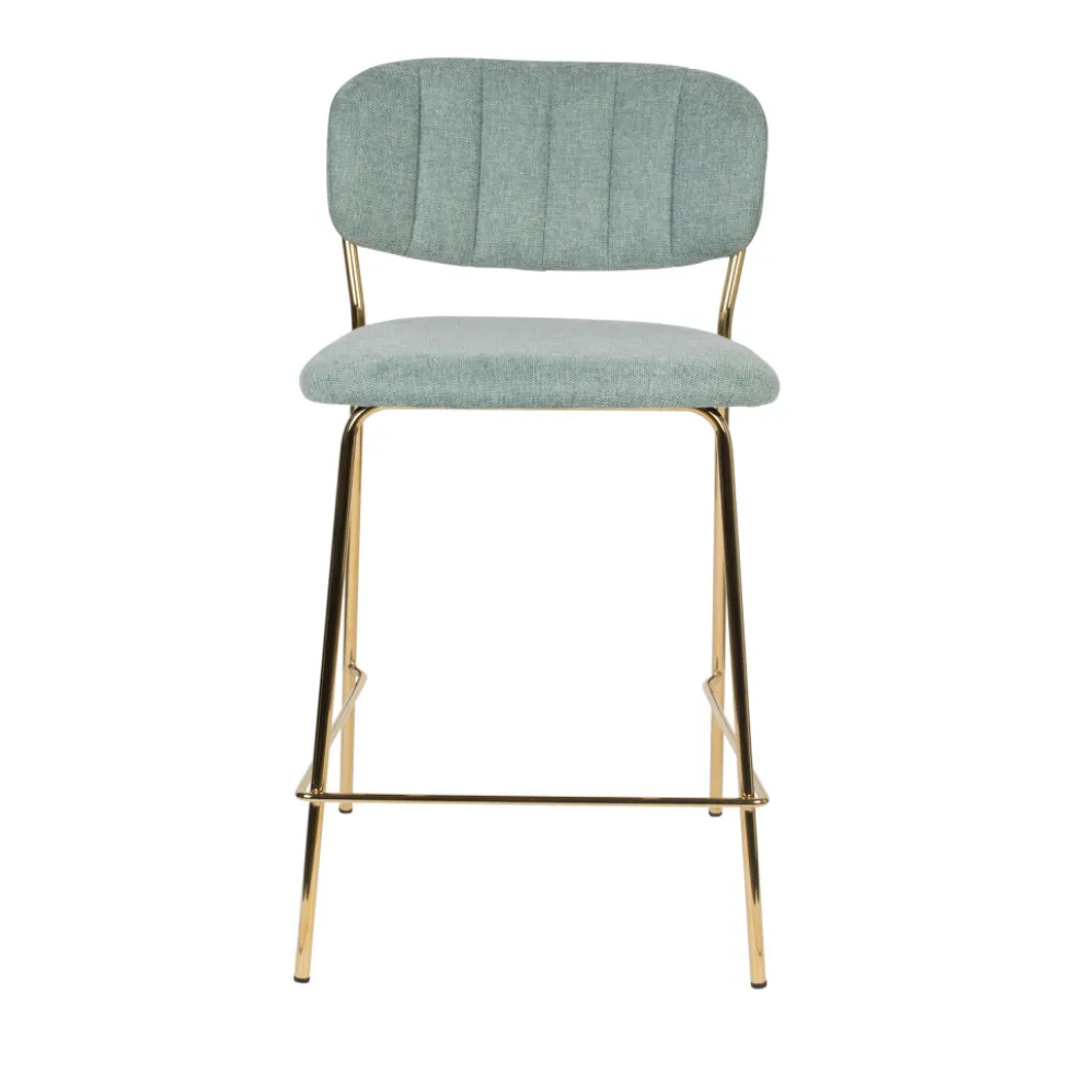 JOLIEN Lot de 2 tabourets de bar en tissu avec pieds dorés