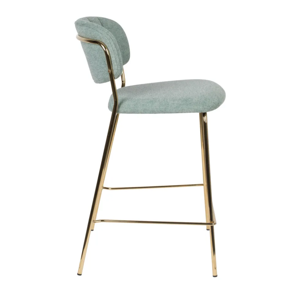 JOLIEN Lot de 2 tabourets de bar en tissu avec pieds dorés