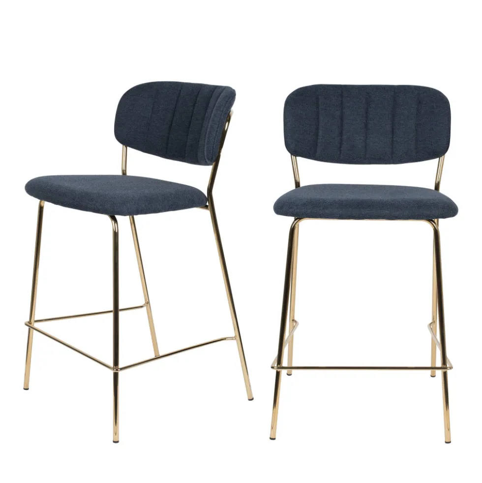 JOLIEN Lot de 2 tabourets de bar en tissu avec pieds dorés