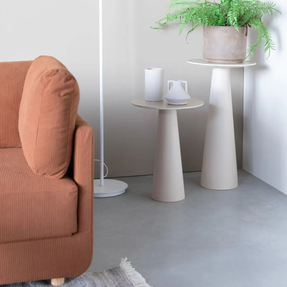JOYA Table d'appoint ronde effet travertin ø40cm H52cm