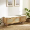 JUNE Banc d'entrée avec rangement à chaussures en bois et cannage L140cm