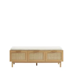 JUNE Banc d'entrée avec rangement à chaussures en bois et cannage L140cm