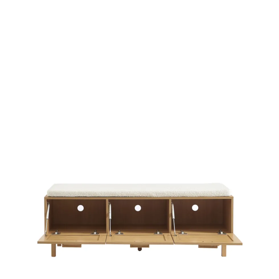 JUNE Banc d'entrée avec rangement à chaussures en bois et cannage L140cm