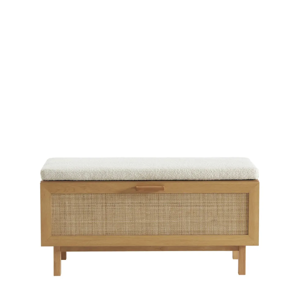JUNE Banc d'entrée avec rangement chaussures en bois et cannage L100cm
