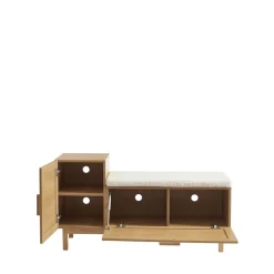 JUNE Banc d'entrée avec rangement à chaussures en bois et cannage L120cm