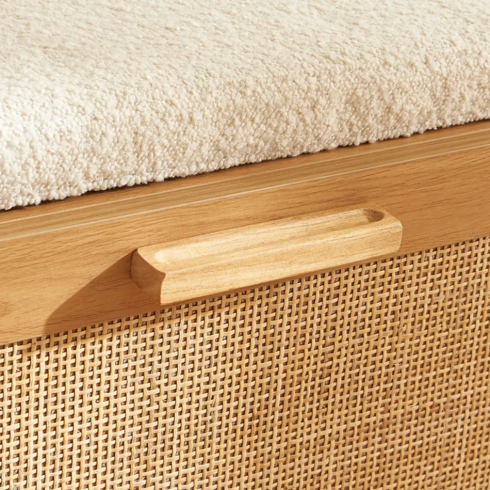 JUNE Banc d'entrée avec rangement à chaussures en bois et cannage L120cm