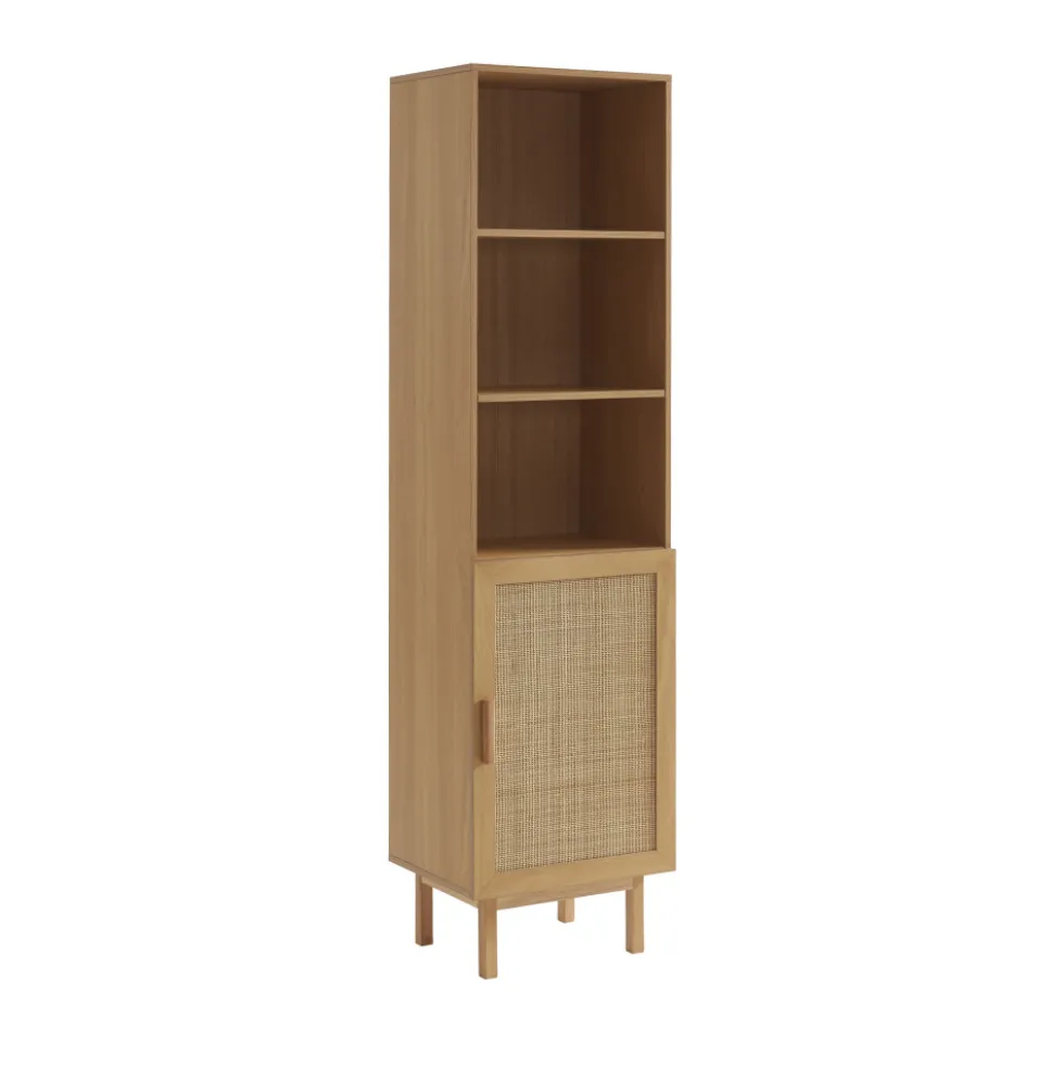 JUNE Colonne de rangement en bois et cannage H190cm