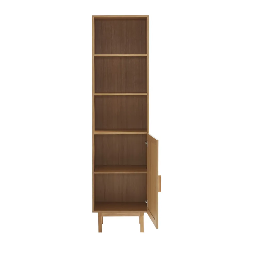 JUNE Colonne de rangement en bois et cannage H190cm