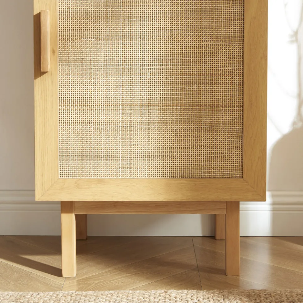 JUNE Colonne de rangement en bois et cannage H190cm