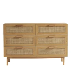 JUNE Commode 6 tiroirs en bois et cannage L130cm