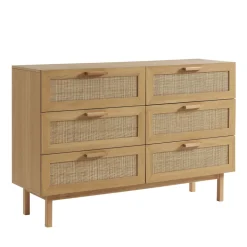 JUNE Commode 6 tiroirs en bois et cannage L130cm