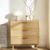 JUNE Commode 3 tiroirs en bois et cannage L85cm