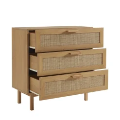 JUNE Commode 3 tiroirs en bois et cannage L85cm