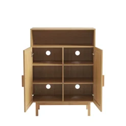 JUNE Meuble à chaussures 2 portes 1 niche en bois et cannage L80cm