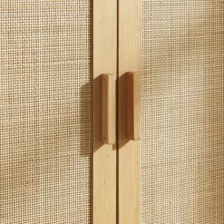 JUNE Meuble à chaussures 2 portes 1 niche en bois et cannage L80cm