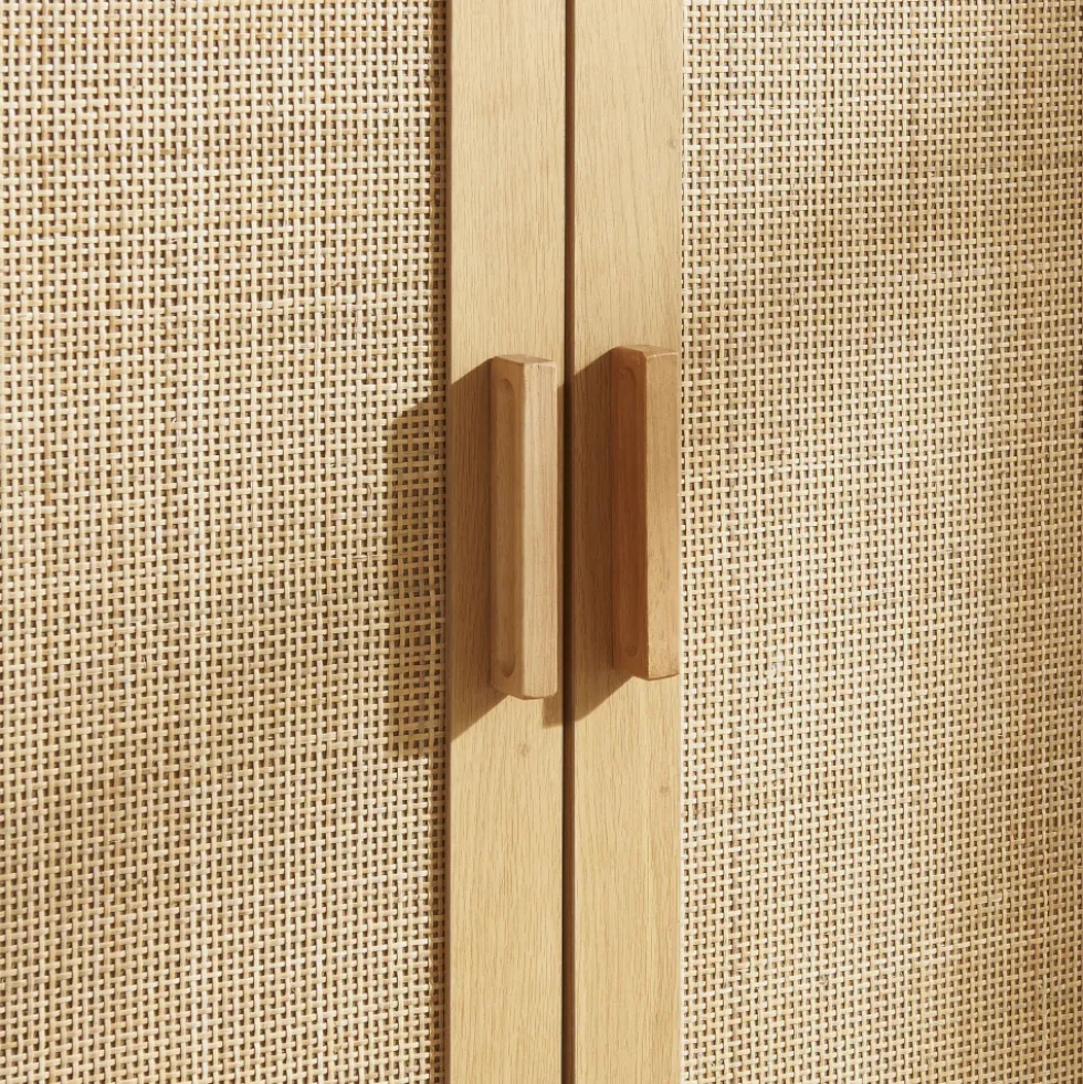 JUNE Meuble à chaussures 2 portes 1 niche en bois et cannage L80cm