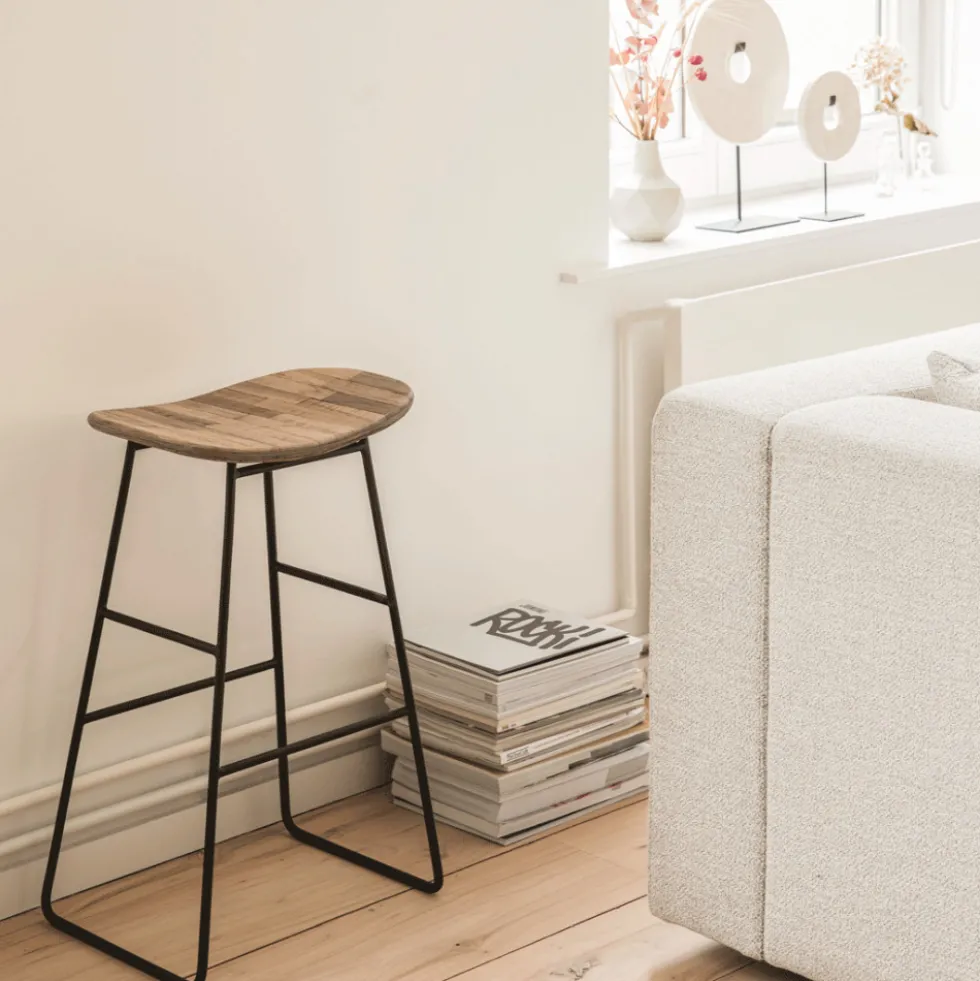 KABAYAN Tabouret de bar en teck recyclé et métal H65cm