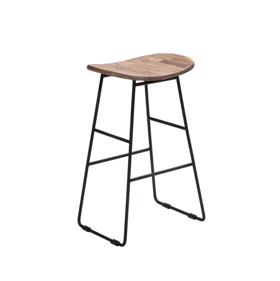 KABAYAN Tabouret de bar en teck recyclé et métal H65cm
