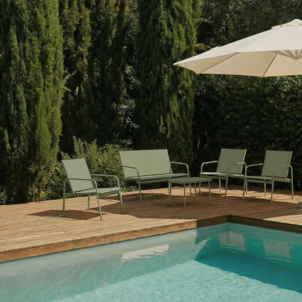 KALLIA Salon de jardin 4 personnes en acier traité et textilène