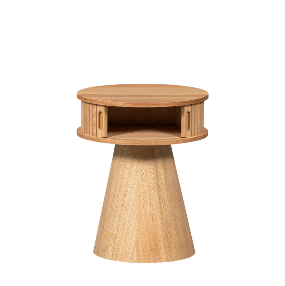 KARRI Table de chevet 2 portes coulissantes en bois