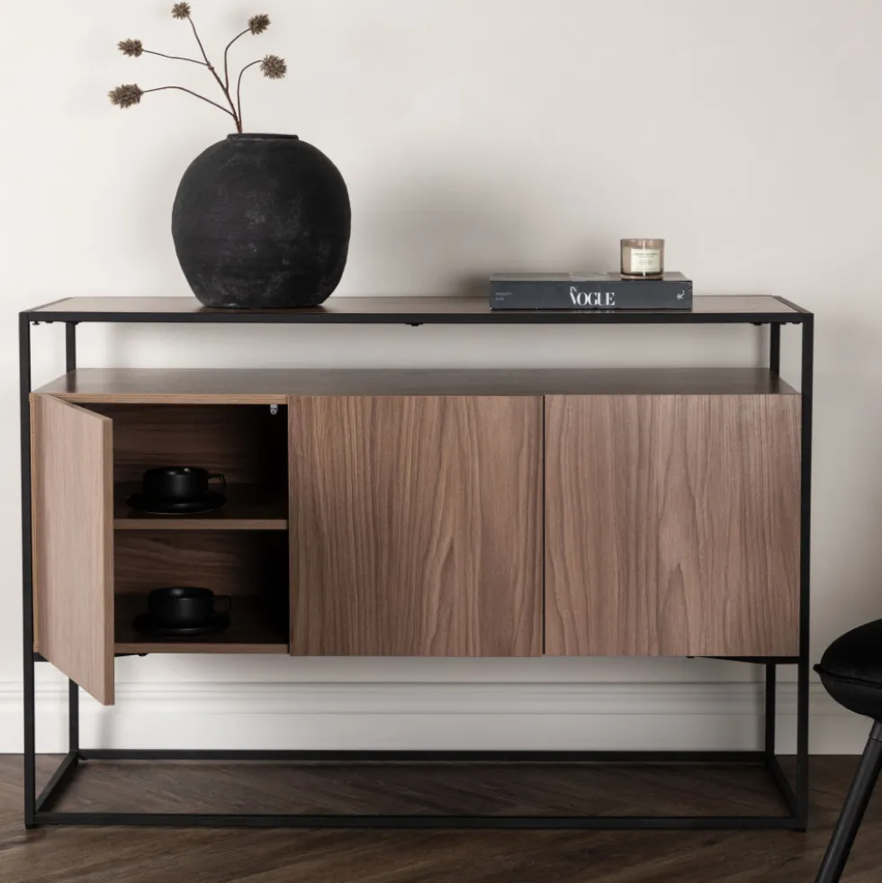KINGSPORT Buffet 3 portes en bois et métal L120cm