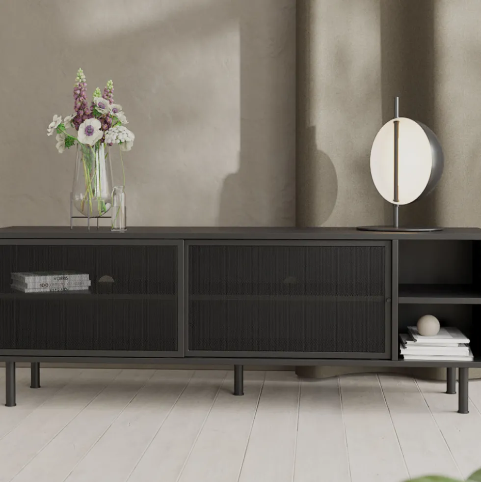 KISO Meuble TV 2 portes, 2 niches en métal L160cm