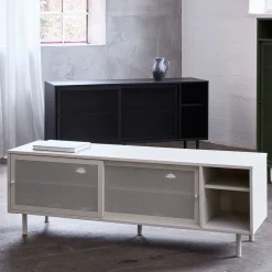 KISO Meuble TV 2 portes, 2 niches en métal L160cm