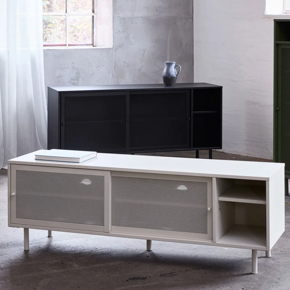 KISO Meuble TV 2 portes, 2 niches en métal L160cm