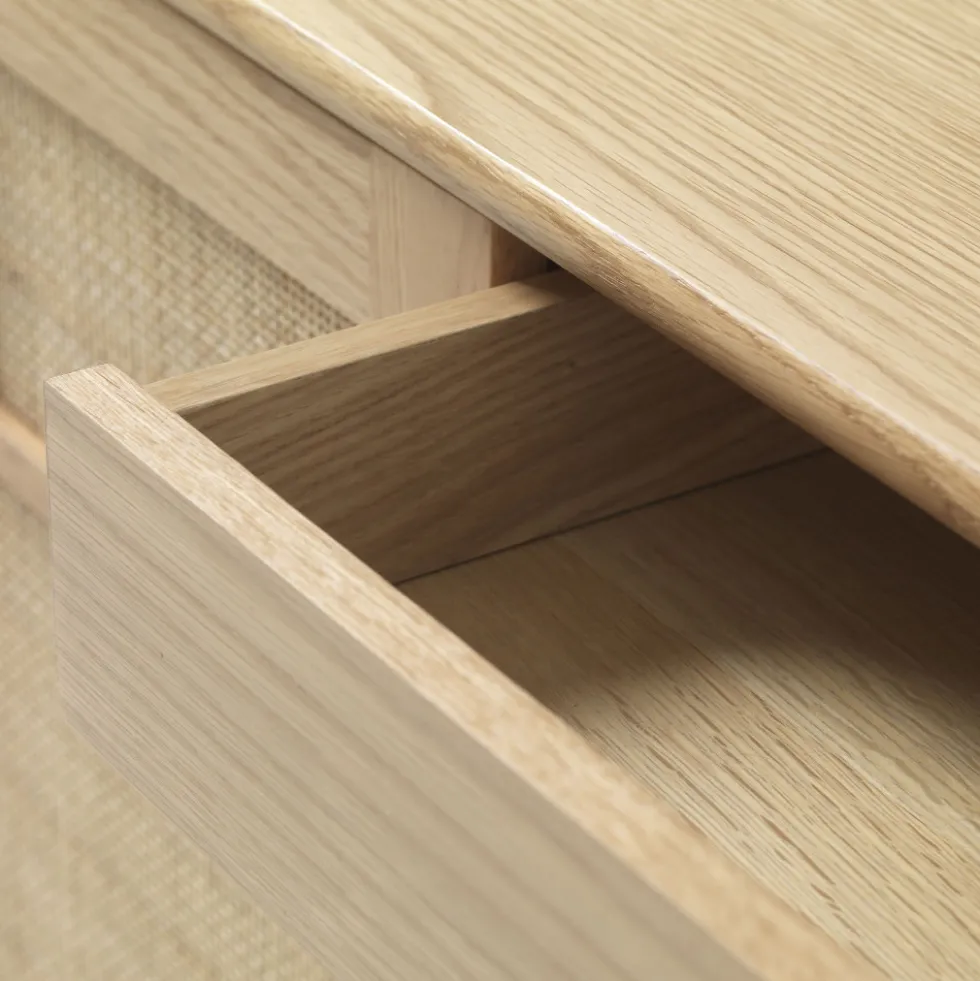 KIYO Buffet 2 portes en bois et cannage L180cm