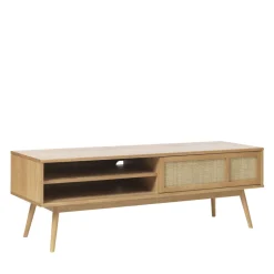 KIYO Meuble tv 2 portes en bois et cannage L150cm